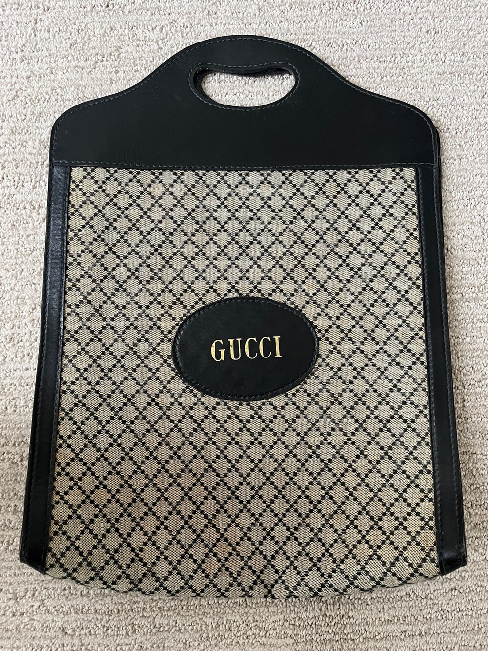 GUCCI Vintage Black and Tan Leather + Canvas Tote